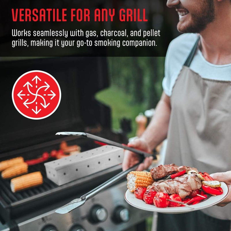 Kaluns Universal Stainless Steel Smoker Box, Gas or Charcoal Grill Smoke Box, Works with Wood Chips, add Delicious Smoked Flavor, Hinged Lid,Warp Free Grill Accessories - Image 4